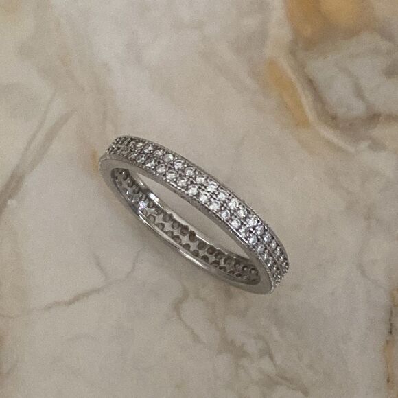 925 Sterling Silver Full Double Row Eternity Ring Cubic Zirconia - Picture 5 of 8